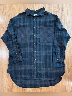 ICHI Antiquités Made in Japan Black Tonal Plaid Oversized Cotton Shirt One Size